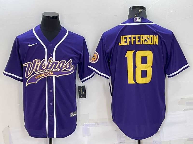 Men's Minnesota Vikings #18 Justin Jefferson Purple Yellow With Patch Cool Base Stitched Baseball Jersey,We sell and wholesale Men's Minnesota Vikings #18 Justin Jefferson Purple Yellow With Patch Cool Base Stitched Baseball Jersey on line form chian!